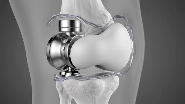 Knee Joint Replacement Showing Removal of Damaged Bone and Smooth Artificial Movement With Metal Implants in Detailed Anatomy