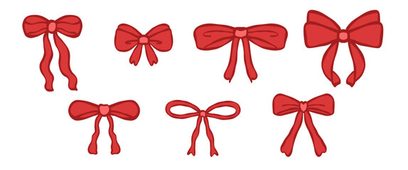 Red bow ribbon bow knot decorative bow holiday decoration flat design vector clipart festive celebration red bow ribbon bow knot decorative bow