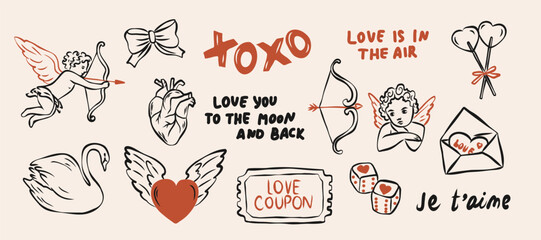 Obraz na płótnie Canvas Cute doodle romantic illustrations. Hand drawn vintage icons