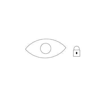 Read-only access icon showing eye with padlock in minimal black line style. Represents view-only permission, restricted editing or protected content in user interface design.