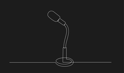 Minimalist Continuous Line Art Microphone on Stand Vector Illustration on Black Background