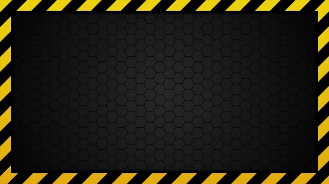 Warning frame animation with yellow and black diagonal stripes. Yellow and black border danger sign. Tape frame caution. Seamless animation