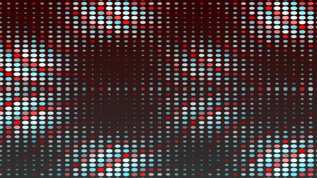 Pattern of colorful, evenly spaced dots arranged in wavy lines on a black background