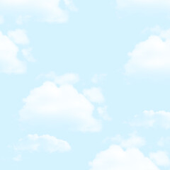 Obraz premium Seamless pattern of fluffy white clouds on a light blue sky background