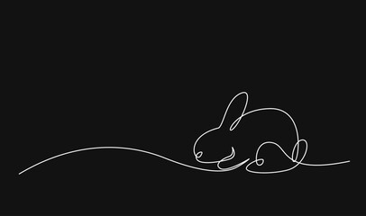 Continuous Line Drawing of a Rabbit on a Black Background