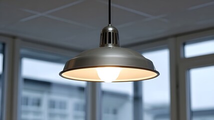Obraz premium A modern silver pendant light fixture illuminates a contemporary interior space with a warm bright glow