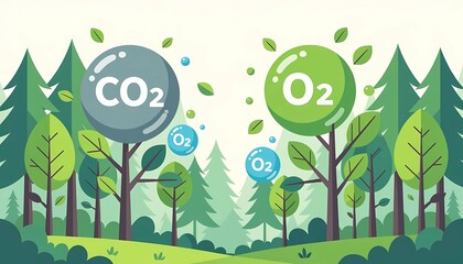 Oxygen and Carbon Dioxide Cycle in Forest Illustration