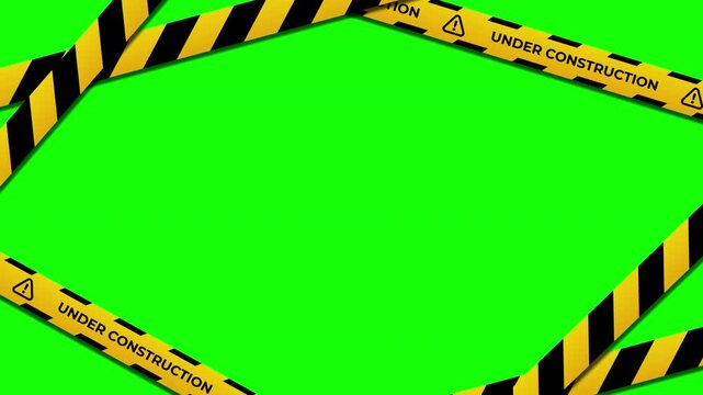 Under construction tape animation with yellow and black diagonal stripes. Warning danger tape. Warning frame animation with yellow and black diagonal stripes. Seamless animation