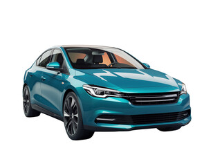 Obraz premium Teal Electric Hatchback Front Angle Isolated Cutout PNG