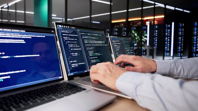 Man Writing Code On Laptop Computer
