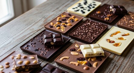 Artisan Chocolate Bars Assortment: Dark, Milk, White with Nuts and Fruits