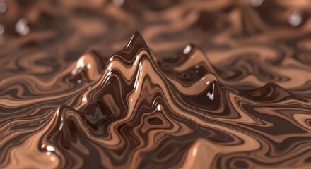 Abstract Swirling Chocolate Landscape with Creamy Waves and Peaks