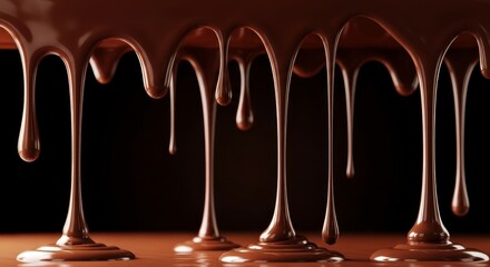 Melted Dark Chocolate Dripping and Pooling in Waves, Rich Dessert Ingredient