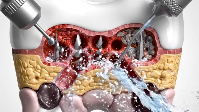 Root Canal Procedure Inside Tooth Showing Decay Removal Canal Cleaning Disinfection and Sealing With Clean Procedural Dental Anatomy
