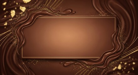 Melted Chocolate Frame with Gold Glitter and Copy Space