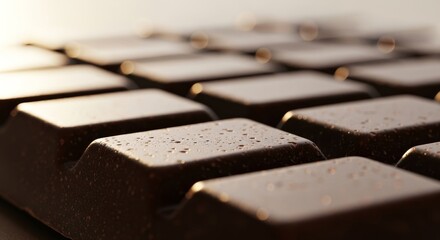 Close-up Macro Shot of Dark Chocolate Bar Segments with Soft Lighting