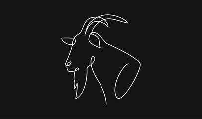 Continuous Line Art Drawing of a Goat Head with Horns and Beard