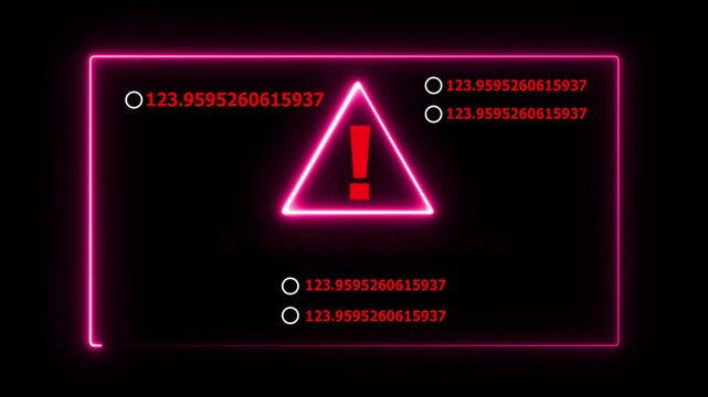 System hacking cyber attack neon warning sign digital security breach glowing red alert vector illustration-4k animation video