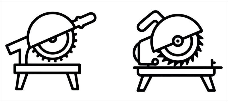 Modern table saw icons in minimalist style vector illustration.