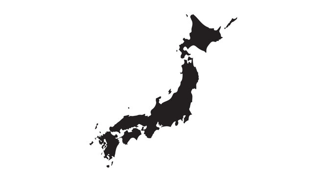 Japan map silhouette in minimalist style with dark tone on white background for geography education