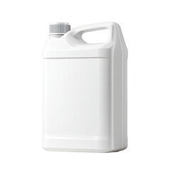 Empty white plastic jug with handle and cap.  A rectangular,  glossy white plastic container, likely for liquids.  Features a handle on the top and a screw-on lid.  No markings or labels