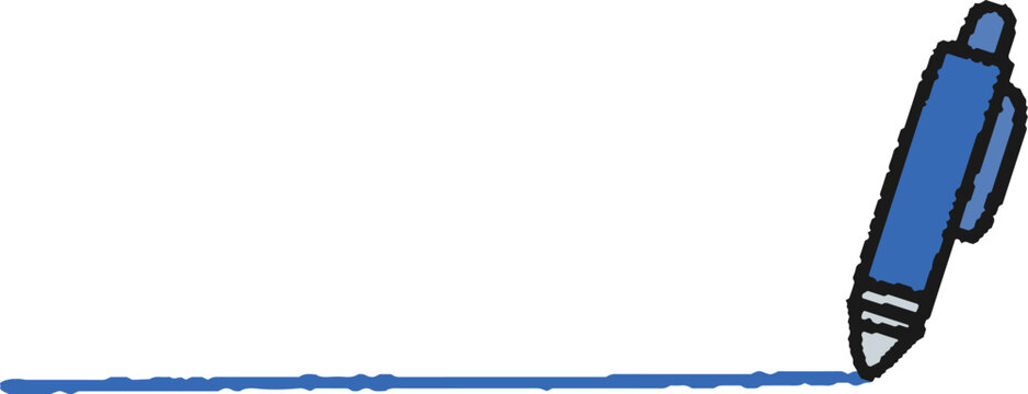 青いボールペンで下線を引く手描きイラスト