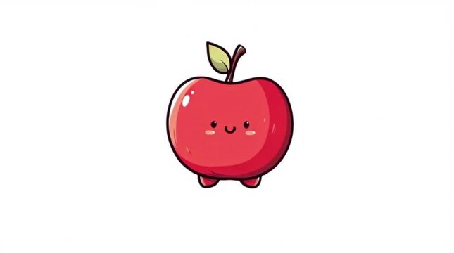 Cute cartoon apple character with smiling face and green leaf