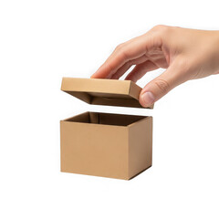 Hand placing a cardboard lid on a small brown box