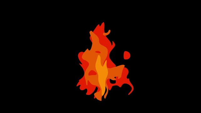 Animated fire burns brightly with orange flames against black background for animation