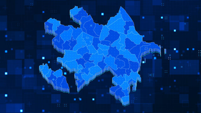 A high-tech digital silhouette map of Azerbaijan integrated with a glowing data network and cyber security aesthetic.