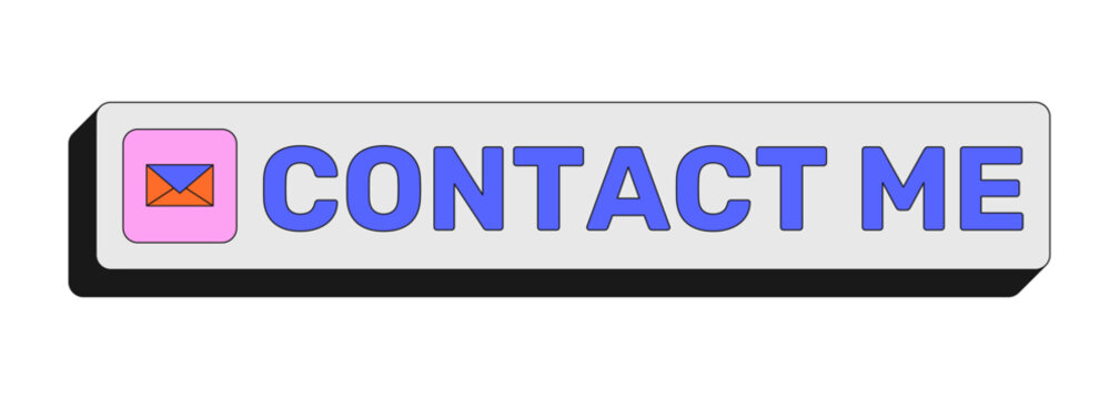 Contact me rectangular UI web button. Email message communication request. Business reach out. Website mail. Colorful clickable element. Call to action for social media, streaming. Rubik font used