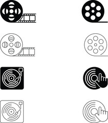 Minimalist Film And Music Media Icons Grid Collection