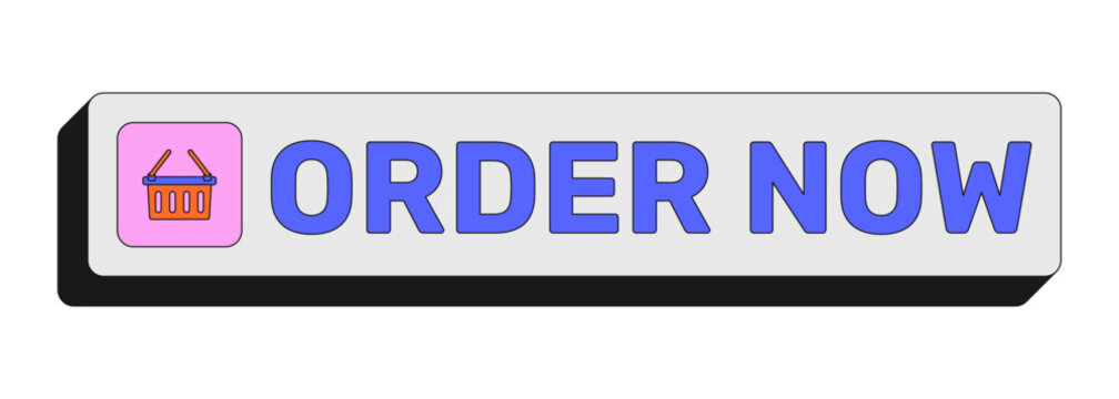 Order now rectangular UI web button. Online checkout. Product ecommerce. Quick buy item. Place purchase. Colorful clickable element. Call to action for social media, streaming. Rubik font used
