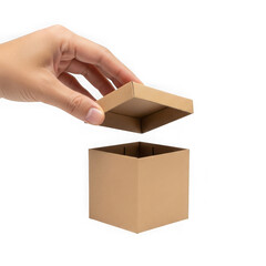 Hand placing a cardboard lid on a small cardboard box