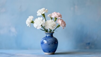 WhiteAndPinkCarnationsInBlueVase