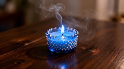 BlueCandleInBeadedHolder