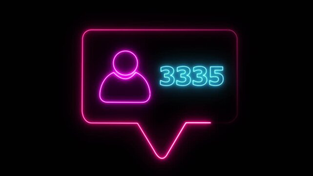 a glowing neon social media follower notification icon. The speech bubble outline glows in orange, featuring a blue neon user icon on the left and bold pink neon text reading "6000"