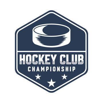 logo design hockey club championship with hockey puck vintage illustration