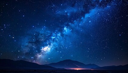 Majestic Milky Way Over Dark Mountains Captivating Night Sky Astronomy Photography.
