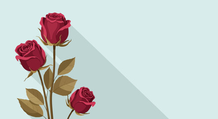 Obraz premium Three red roses with brown leaves and stems cast long shadows