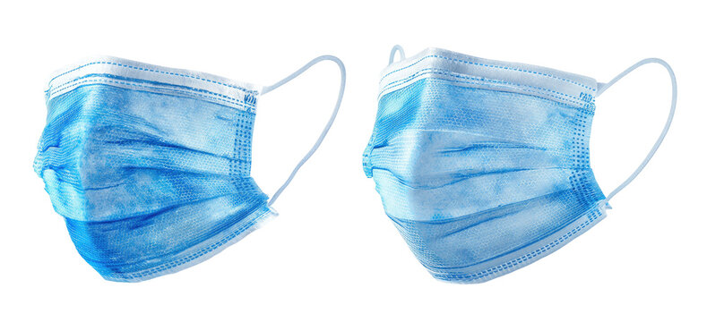 Two light-blue disposable face masks with elastic ear loops