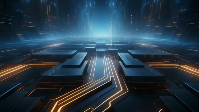 Futuristic Digital Circuit Board with Glowing Neon Lines, Abstract Technology Background