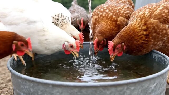 Thirsty Hens Drinking Water