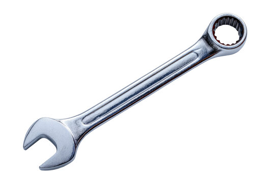 Close-up of a chrome-plated adjustable wrench
