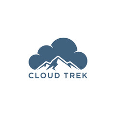 Fototapeta premium Mountain peak and cloud silhouette logo for hiking adventure and outdoor travel branding with the text CLOUD TREK