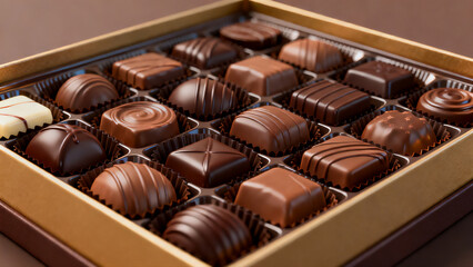 Obraz premium An elegant assortment of gourmet chocolates presented beautifully in a sophisticated gift box, perfect for indulging in rich, decadent flavors
