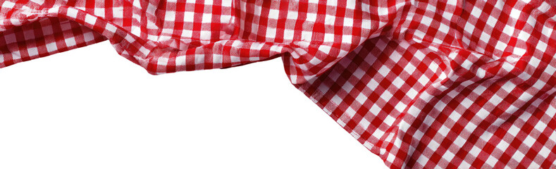 Red and white checkered fabric draped against black background