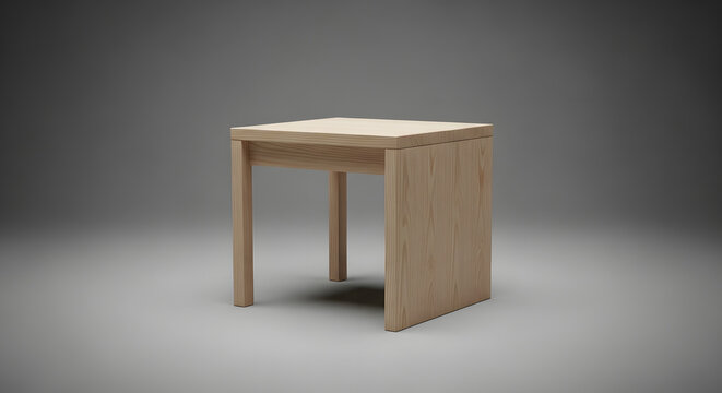 Contemporary wooden table in a minimal space with neutral background and focus on design and details