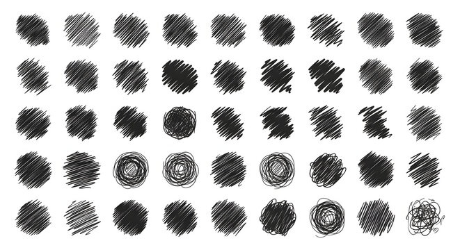 Dynamic collection of hand-drawn scribble textures and abstract sketch elements, perfect for adding an authentic, raw, and artistic grunge effect to graphic designs
