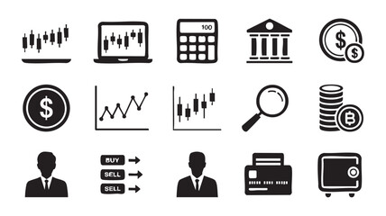 Finance Icons Set with Business and Banking Symbols